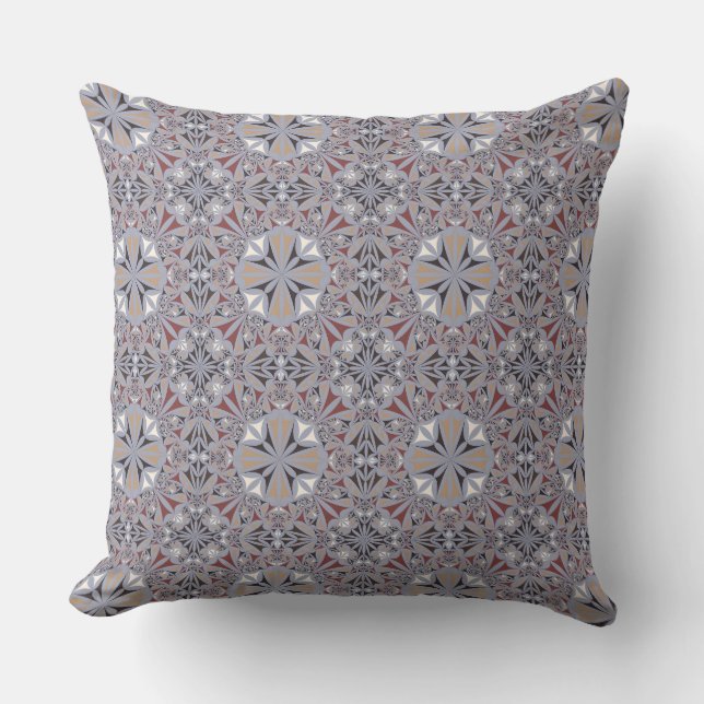 Burgundy en Gray Elegant Pattern Kussen (Voorkant)