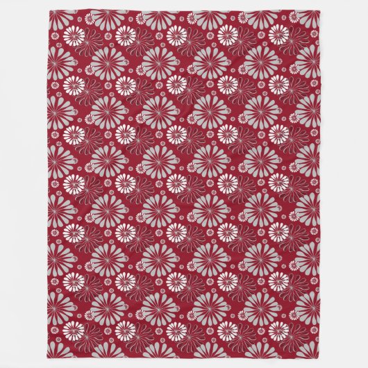 Burgundy en Gray Floral Pattern Fleece Deken (Voorkant)