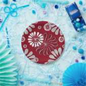Burgundy en Gray Floral Pattern Papieren Bordje (Feest)