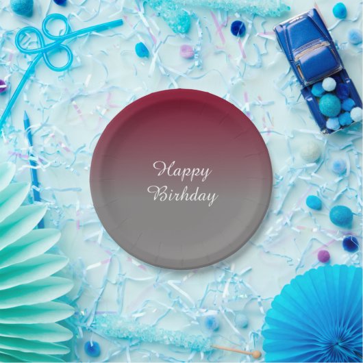Burgundy en Gray Ombre Pattern Papieren Bordje (Feest)