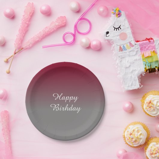 Burgundy en Gray Ombre Pattern Papieren Bordje (Feest)