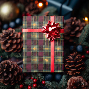 Burgundy en groene ruit - Rustieke kerstcadeau Cadeaupapier