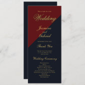 Burgundy en Navy Blue Wedding Programme Programma (Voorkant / Achterkant)