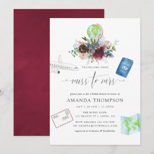 Burgundy en Navy Floral Miss to Mrs Vrijgezellenfe Kaart