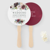 Burgundy en Navy Floral Wedding Favor Handwaaier (Voorkant en achterkant)