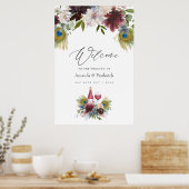 Burgundy en Navy Peacock Wine met gemarteld huweli Poster (Keuken)