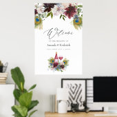 Burgundy en Navy Peacock Wine met gemarteld huweli Poster (Thuiskantoor)