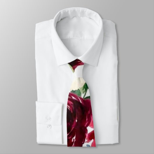 Burgundy en Navy Waterverf Bloem Bruiloft Stropdas (Gebonden)