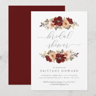 Burgundy en Peach Floral Bridal Shower Invitation Kaart