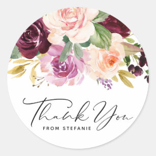 Burgundy en Perzik Bloemen Verjaardag Bedankt Ronde Sticker