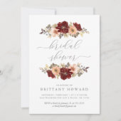 Burgundy en perzik bloemige bruidsdouche uitnodigi kaart (Voorkant)