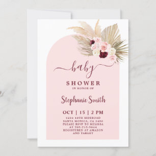 Burgundy en Pink Boho Baby shower Girl Invitation Kaart