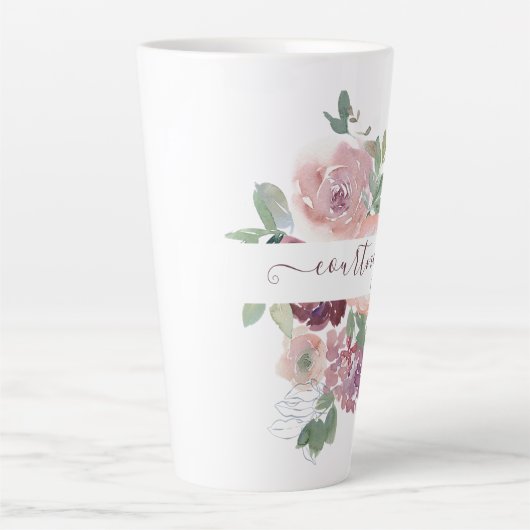 Burgundy en roze waterverf, gepersonaliseerd latte mok (Voorkant)