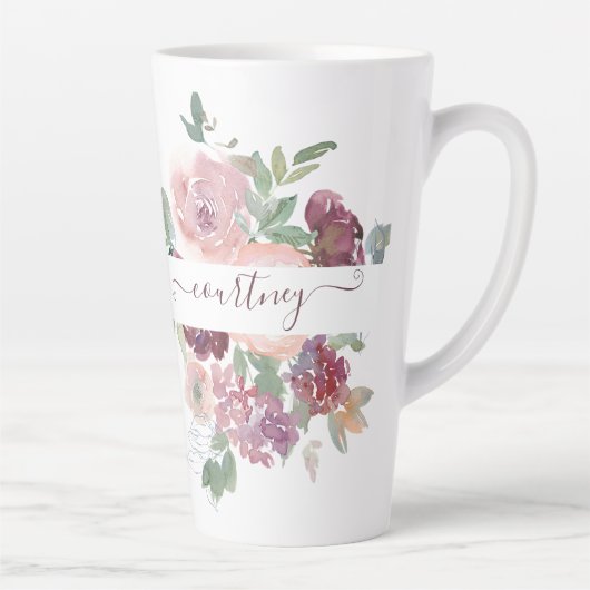 Burgundy en roze waterverf, gepersonaliseerd latte mok (Rechts)