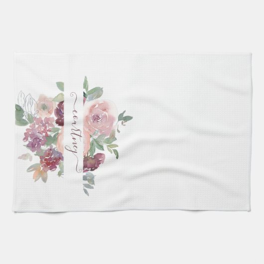 Burgundy en roze waterverf, gepersonaliseerd theedoek (Horizontaal)