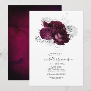Burgundy en Silver Floral Engagement Party Invita Kaart