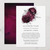 Burgundy en Silver Floral Reduced Wedding Guests Aankondiging (Voorkant / Achterkant)