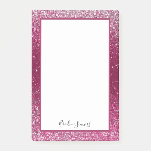 Burgundy en Silver Glitter Post-it® Notes (Voorkant)