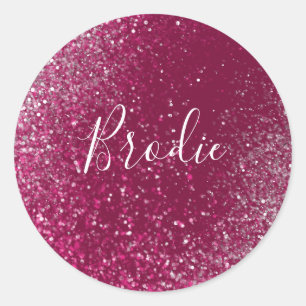 Burgundy en Silver Glitter Ronde Sticker