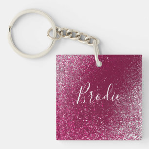 Burgundy en Silver Glitter Sleutelhanger