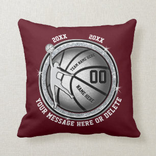 Burgundy en Silver Persoonlijke Basketball Gifts Kussen