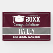 Burgundy en Silver School Colors Afstuderen Spandoek (Horizontaal)