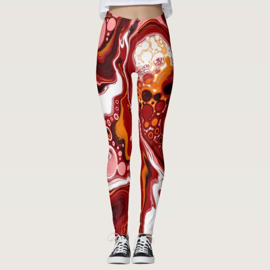 Burgundy en White Digital Fluid Art Leggings (Voorkant)