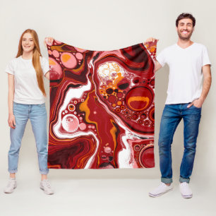 Burgundy en White Marble Fluid Art Fleece Deken