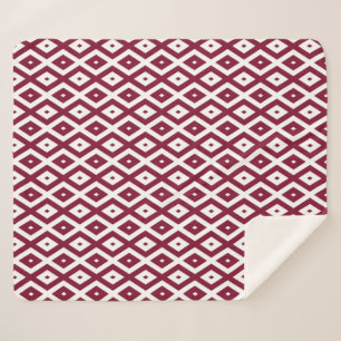 Burgundy- en wit diamantpatroon sherpa deken