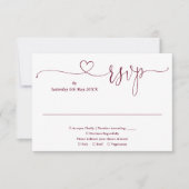 Burgundy En Witte Script Hart RSVP Kaart (Voorkant)