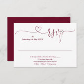 Burgundy En Witte Script Hart RSVP Kaart (Voorkant / Achterkant)