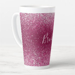 Burgundy en zilver glitter latte mok
