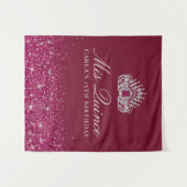 Burgundy en Zilver Glitter | Quinceanera Achtergro Wandkleed (Voorkant (horizontaal))
