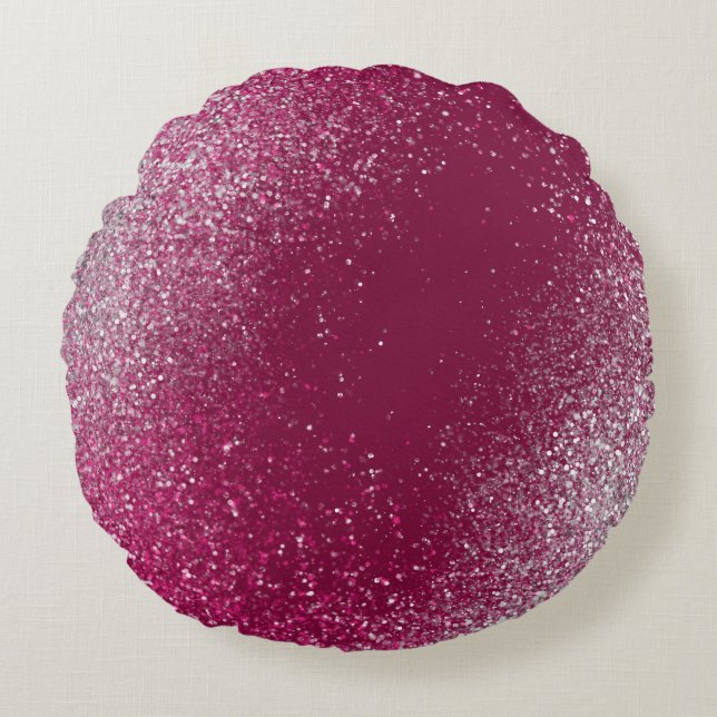 Burgundy en zilveren glitters rond kussen (Voorkant)