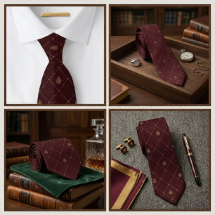 Burgundy Estate Crest Jacquard Luxe Stropdas