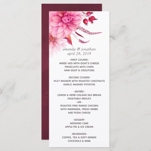 Burgundy et Blush Automne Menu Mariage de automne (Devant / Derrière)