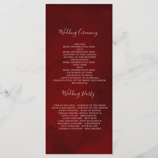 Burgundy et Dusty Blue Romantic Wedding Programmes (Dos)