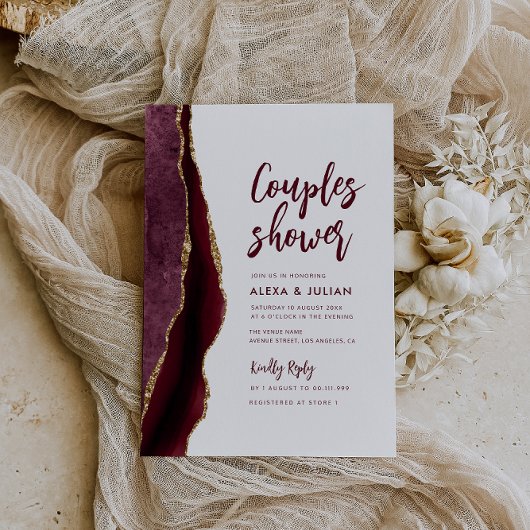 burgundy et or agneau couples douche invitation