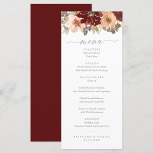 Burgundy et Peach Floral Menu Mariage