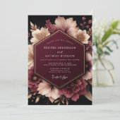 Burgundy Ethereal Bloom Wedding Kaart (Staand voorkant)
