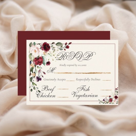 Burgundy Eucalyptus Floral Wedding RSVP Kaartje