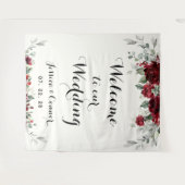 Burgundy Eucalyptus Zilver Welkom Op Onze Bruiloft Wandkleed (Voorkant (horizontaal))