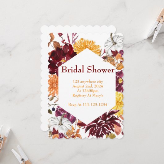 BURGUNDY FALL FOLIAGE BRIDAL DOUCHE INVITATION (Devant/Arrière en situation)