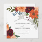 Burgundy Fall Garden Floral Faire-part de mariage (Devant / Derrière)