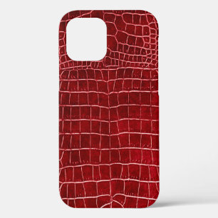 Burgundy Faux Crocodile Leather iPhone 12 Hoesje