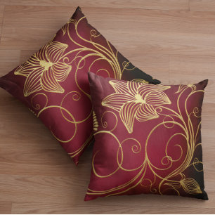 Burgundy Faux Gold Foil Floral Kussen