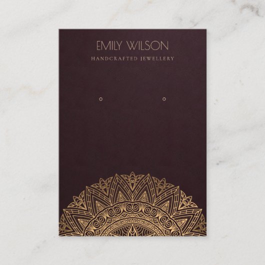 BURGUNDY FAUX GOLD  MANDALA EARRING DISPLAY VISITEKAARTJE (Voorkant)