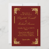 Burgundy Faux Gold Script Faire-part de mariage (Devant)