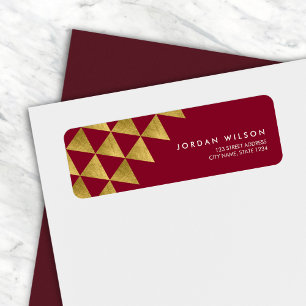 Burgundy Faux Gold Triangle Modern Adres Etiket