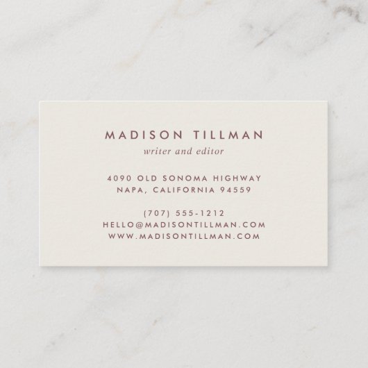 Burgundy Fig & Ivory Modern Calligraphy Script Visitekaartje (Achterkant)